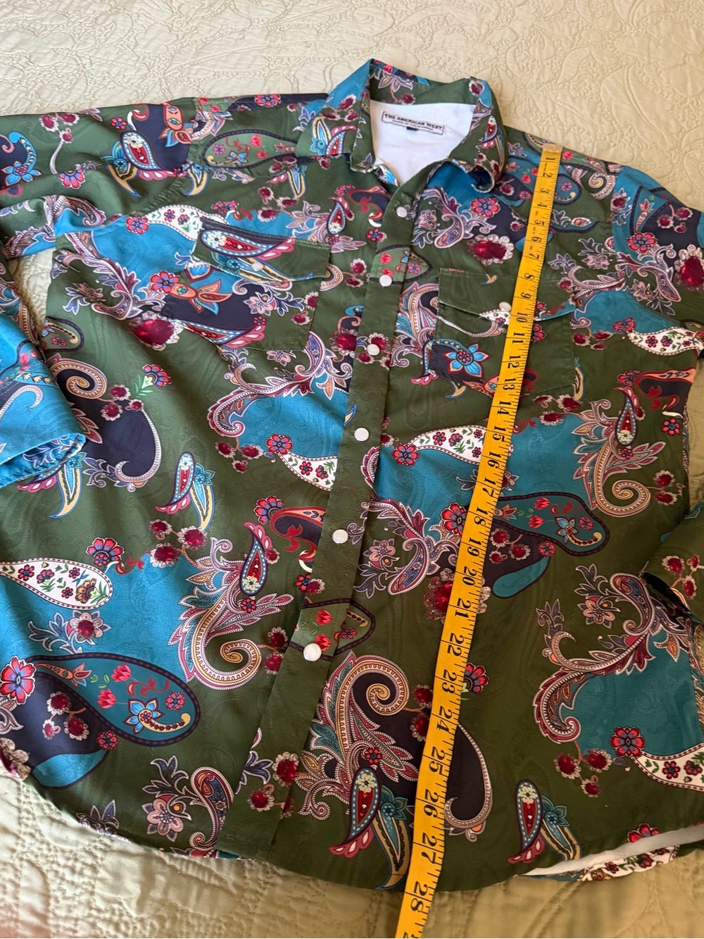 The American West Gemstone Paisley Snap Shirt M Olive Turquoise Western Cowgirl - Picture 9 of 11